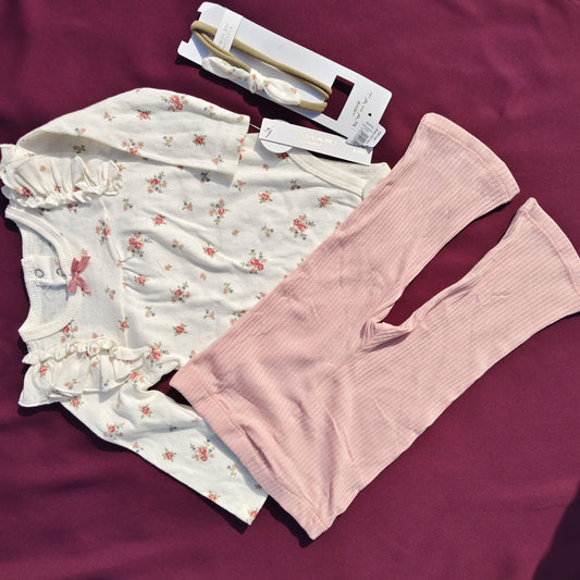 3-Piece Baby Outfit Set – Bodysuit, Trouser & Hair Band