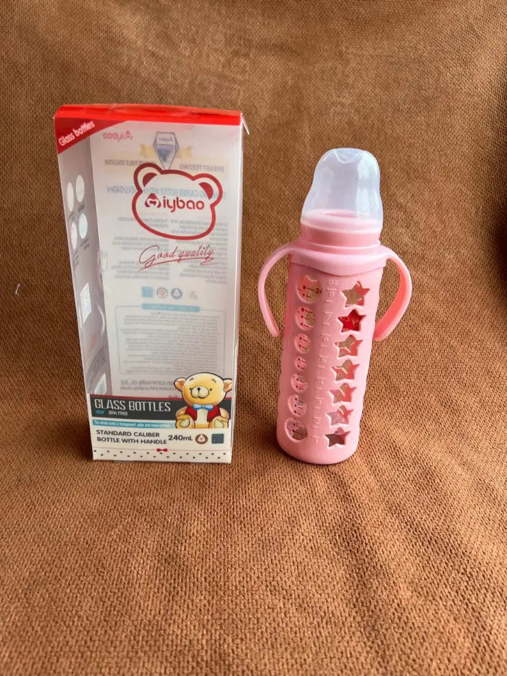 240ml Glass Baby Feeding Bottle with Handles | BPA-Free