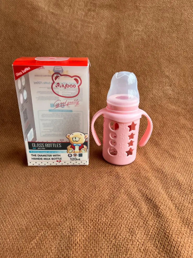 120ml Glass Baby Feeding Bottle with Handles | BPA-Free
