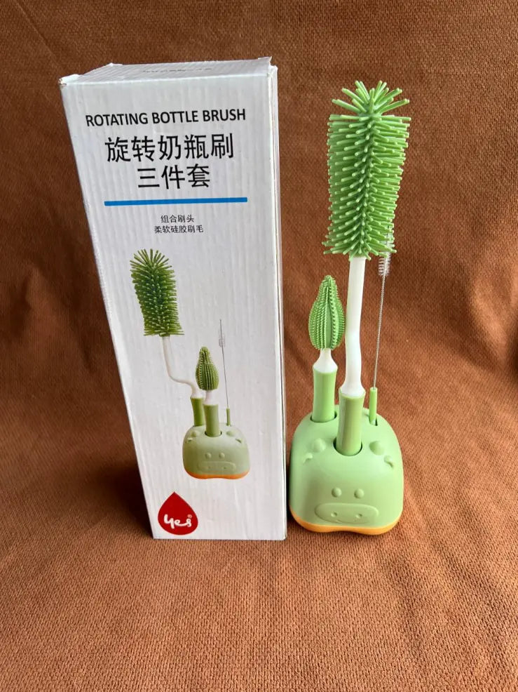 3-in-1 Baby Bottle Cleaning Brush Set with Stand (Green)