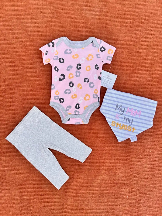 3-Piece Baby Outfit Set – Bodysuit, Trouser & Bib