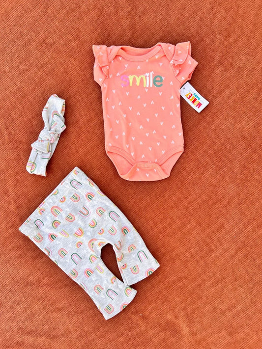Baby Girl 3 Pcs Summer Cotton Set – Smile