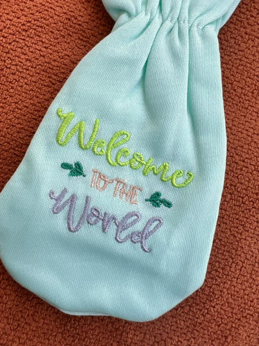 Baby Feeder Cover – Soft Cotton Bottle Cover "welcome to the world"