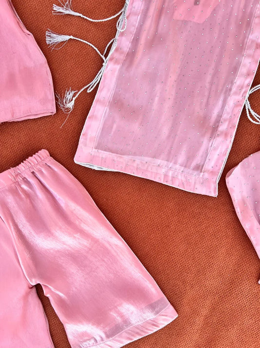 Baby Girl Fancy Summer Outfit Set – Soft Stylish 4 Pcs Dress Set