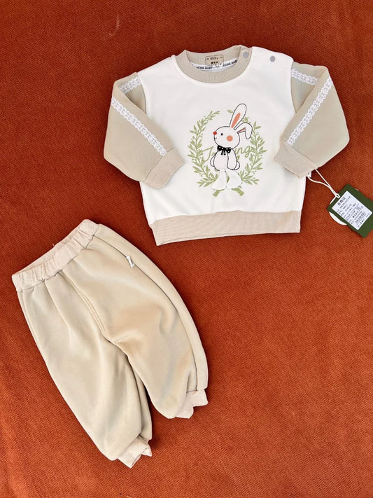 Warm Baby Outfit – Two-Piece Set (Rabbit Design)
