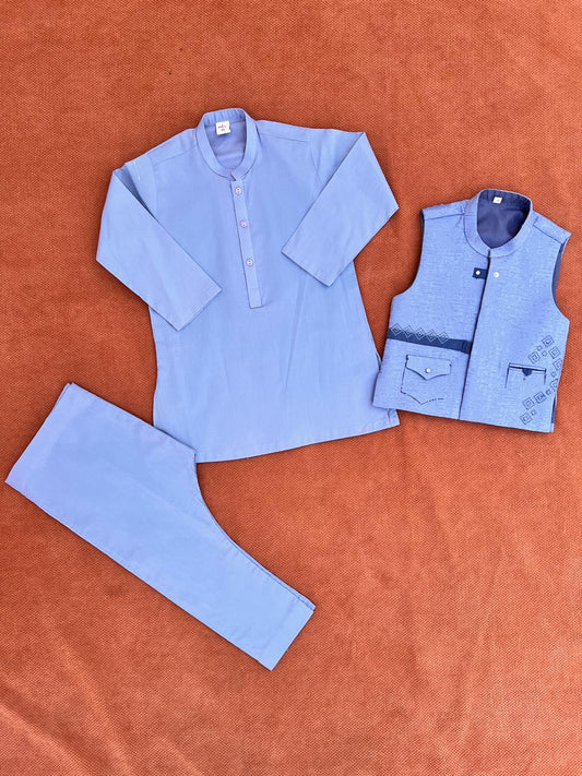 3-Piece Kurta Waistcoat Trouser Set