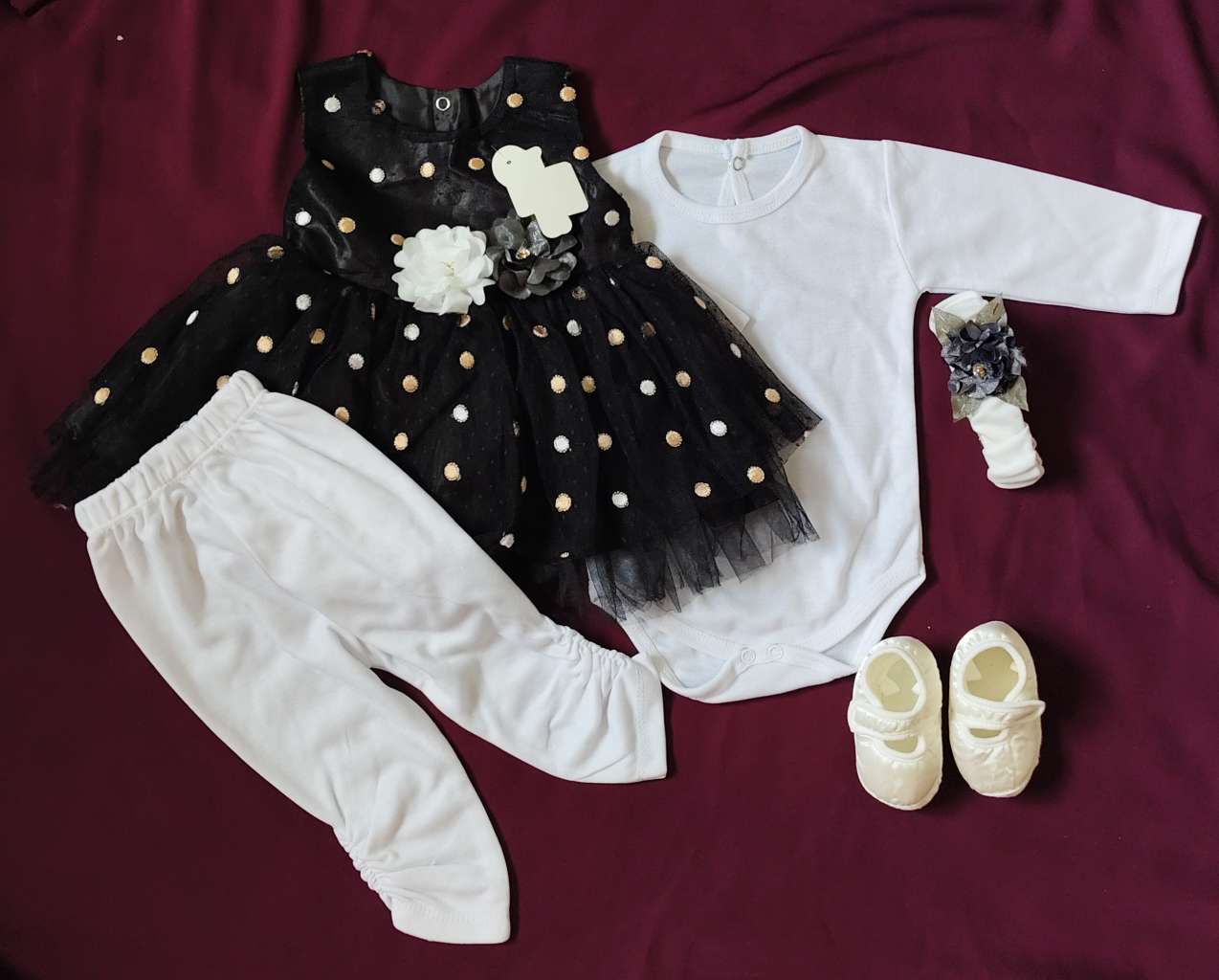 5-Piece Baby Girl Dress Set – Elegant Party Outfit for Newborns