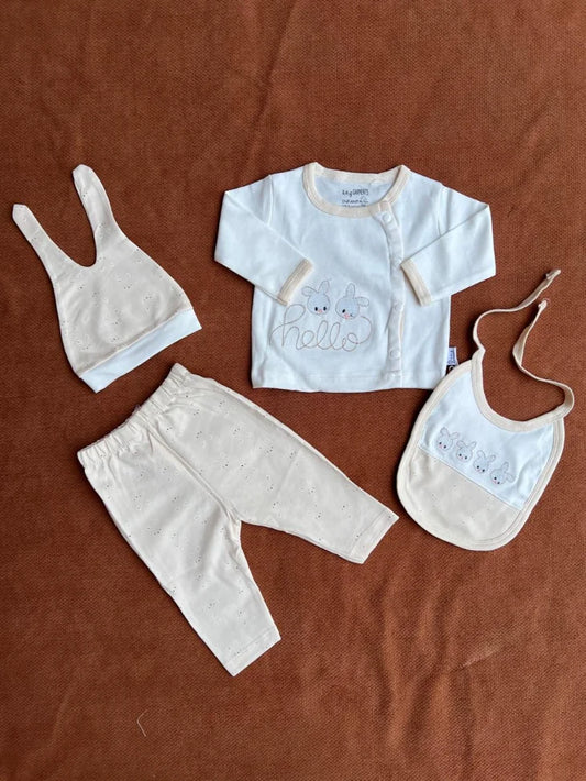 Hello Bunny Newborn Baby 4 Piece Dress Set