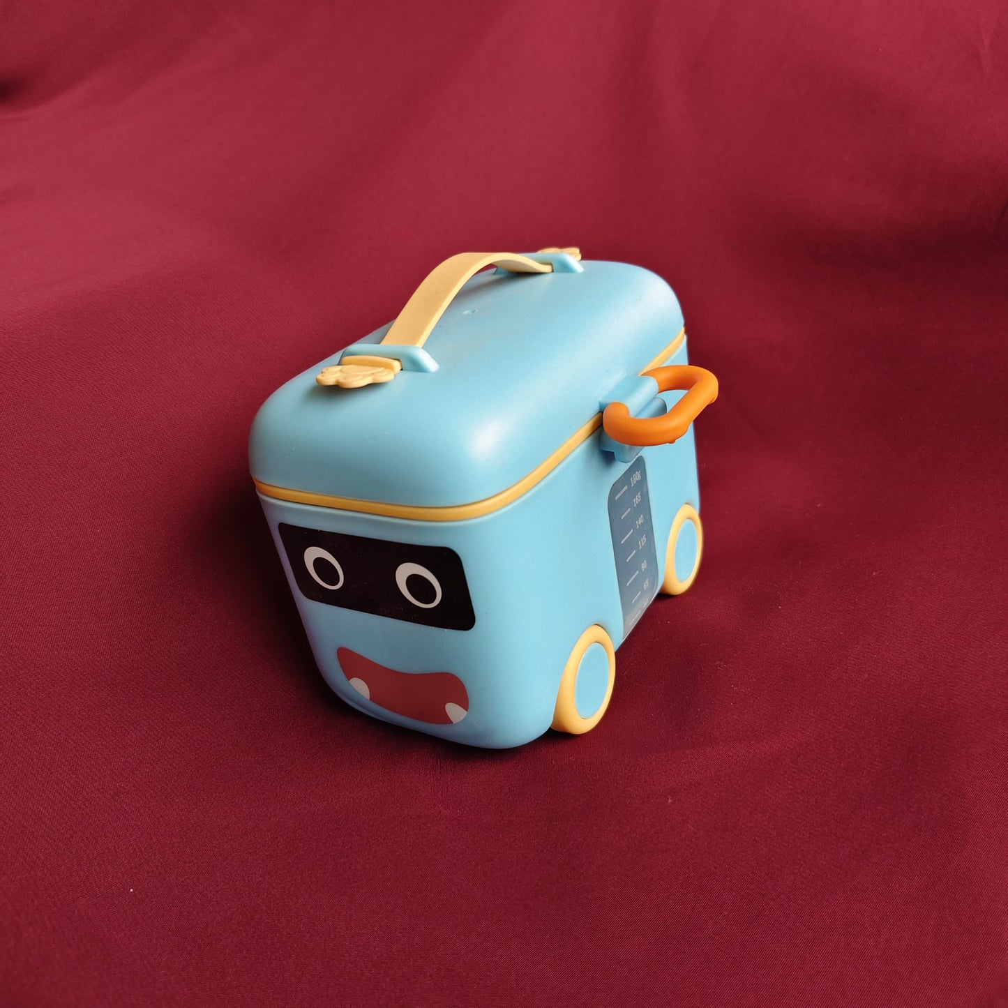 Blue bus milk container