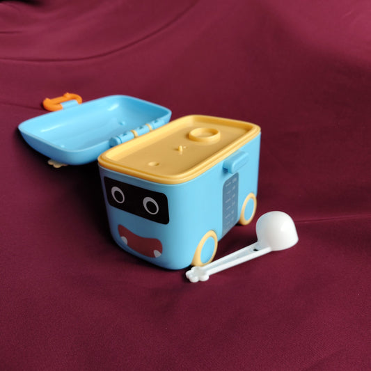 Blue bus milk container