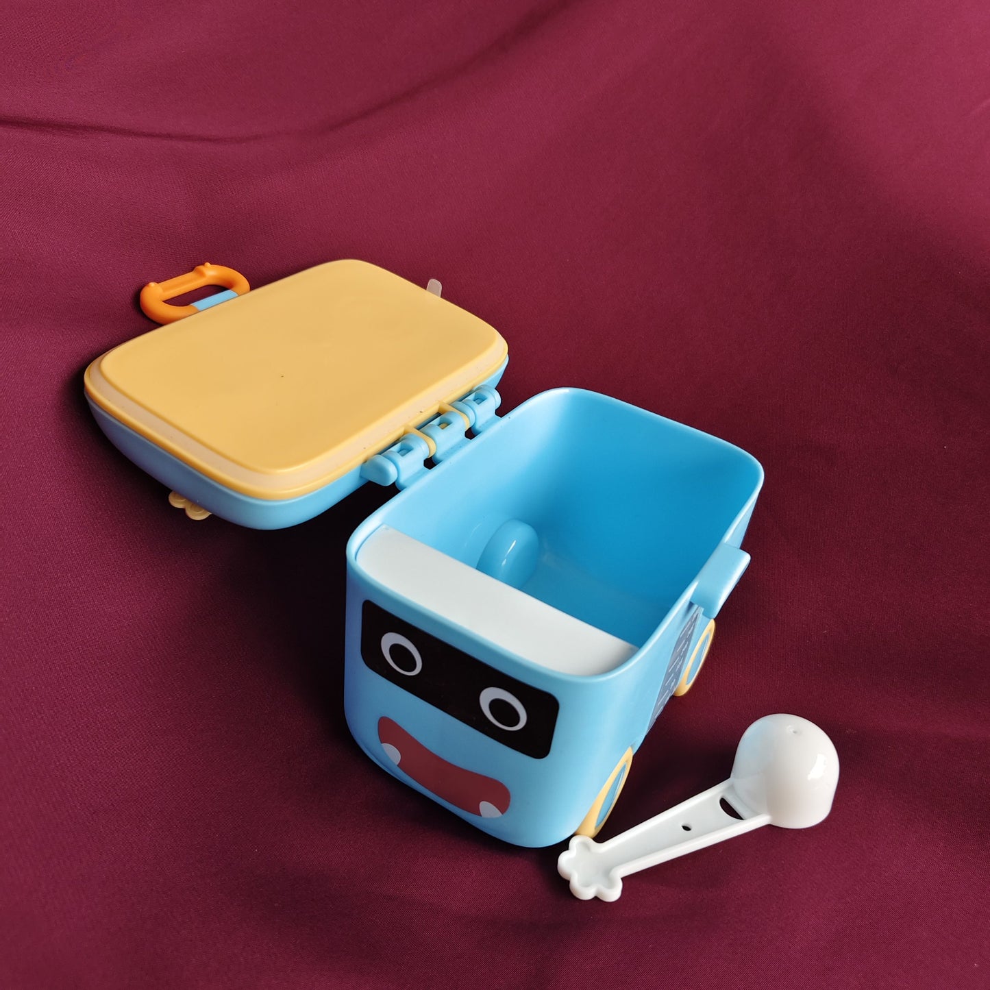 Blue bus milk container