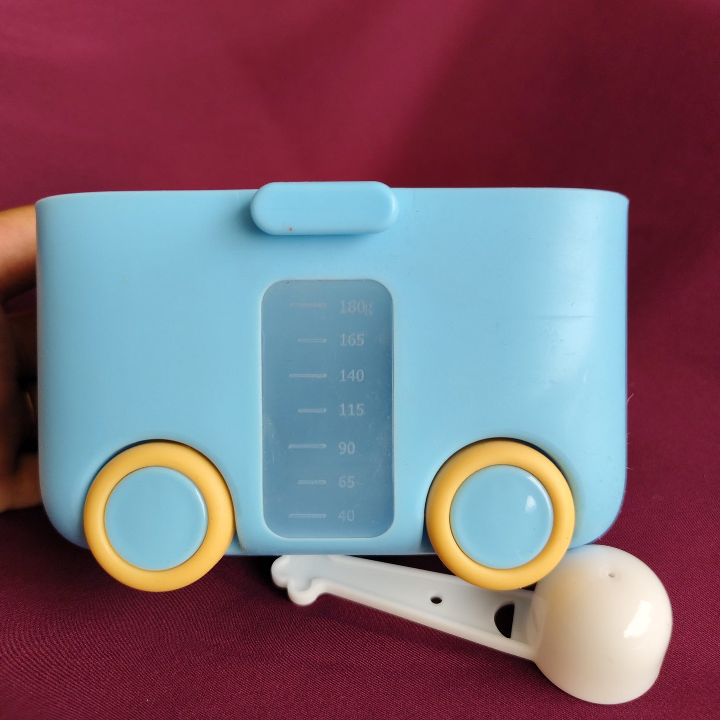 Blue bus milk container