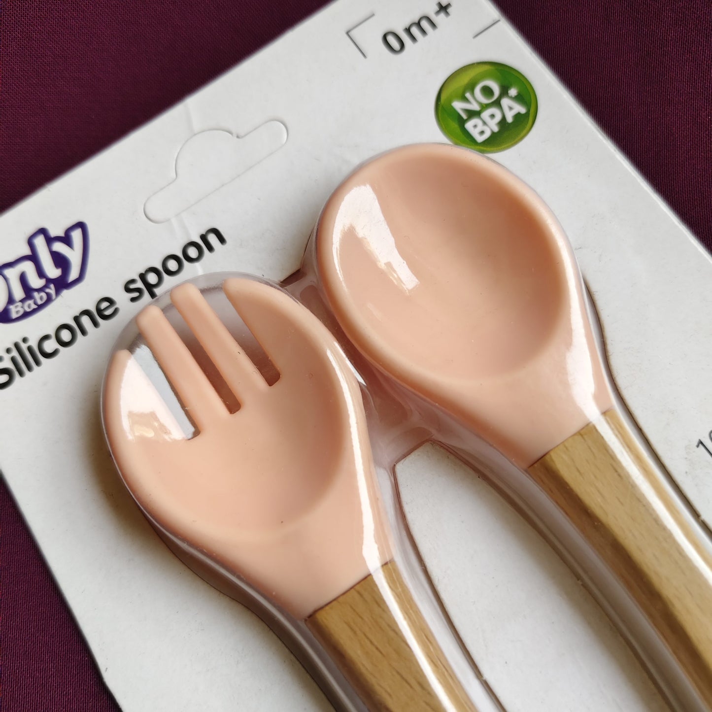 Silicone Baby Fork and Spoon Set – 2-Piece Wooden Handle | BPA-Free | Pink