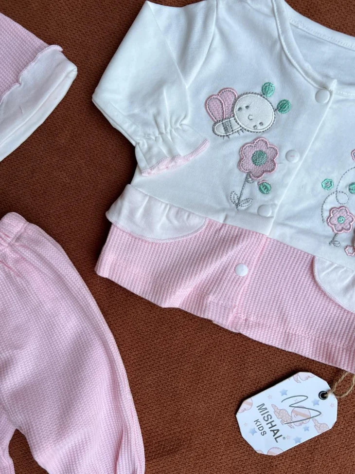 Newborn Baby 3 Piece Outfit Set – Soft Shirt, Trouser and Cap Set for Babies