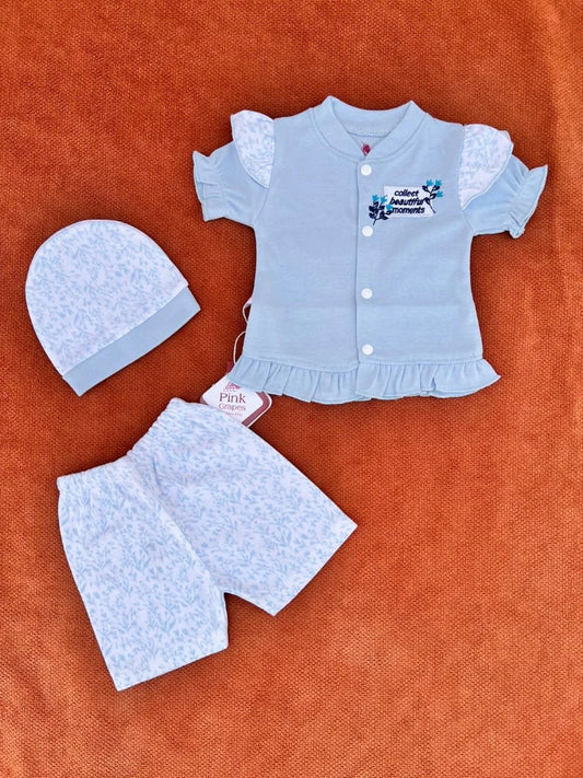Newborn Baby 3 Pieces Summer Outfit – Shirt, Shorts & Cap