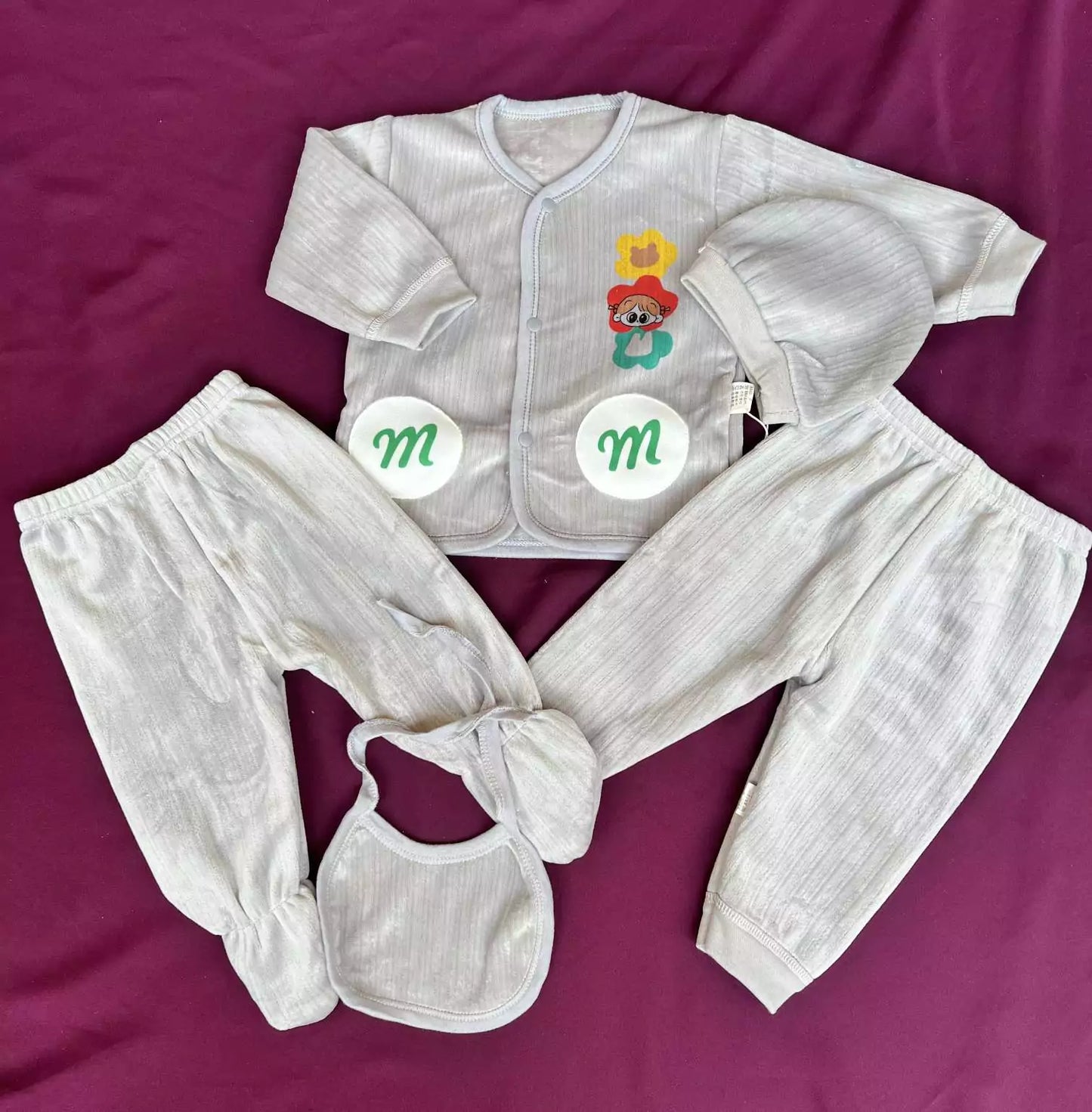 Newborn Baby 5 Piece Velvet Set (Grey)