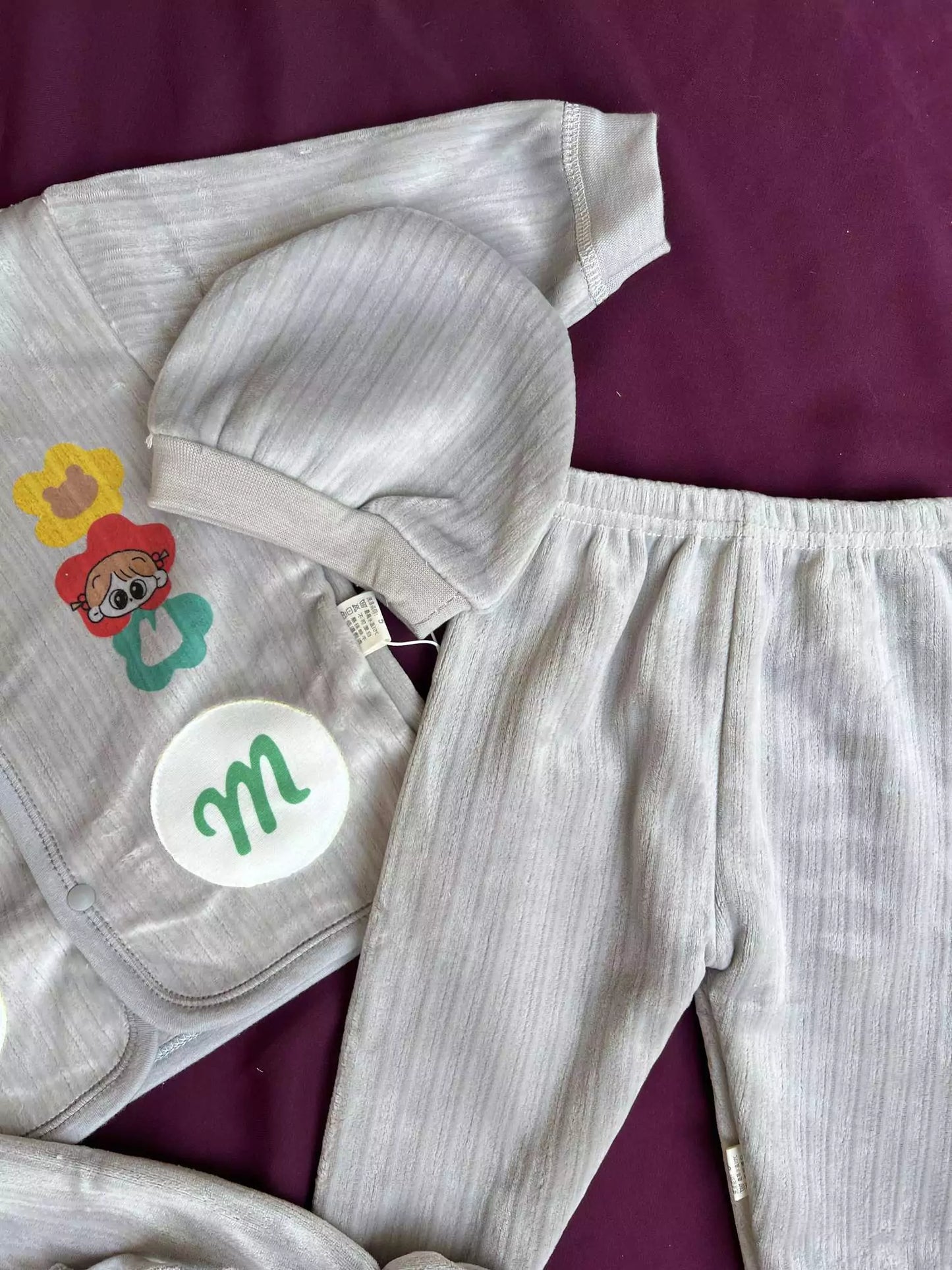 Newborn Baby 5 Piece Velvet Set (Grey)