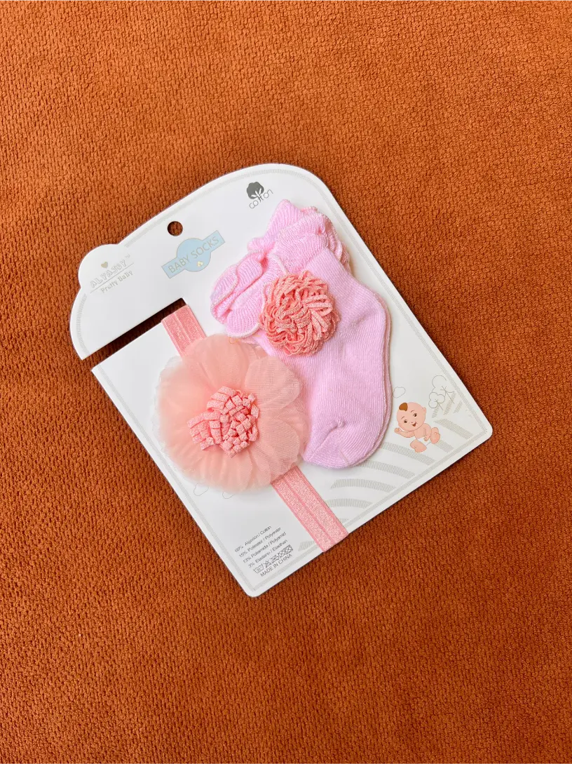 Newborn Baby Girl Headband & Socks Set – Soft Flower Design