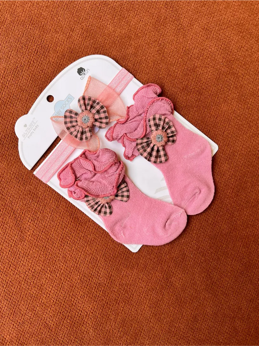 Newborn Baby Girl Headband & Socks Set – Soft Flower Design