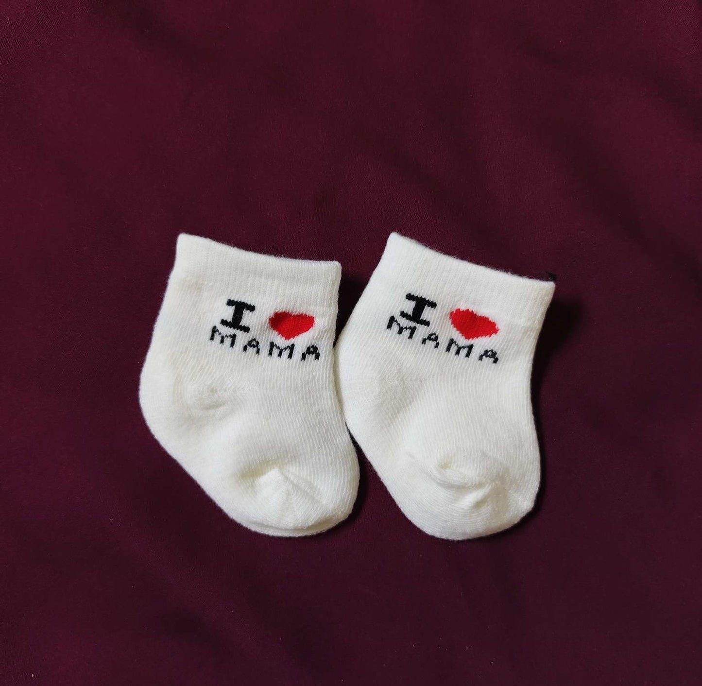 Pack of 3 Baby Socks – I ❤️ Mama Baba Print (0–6 Months)