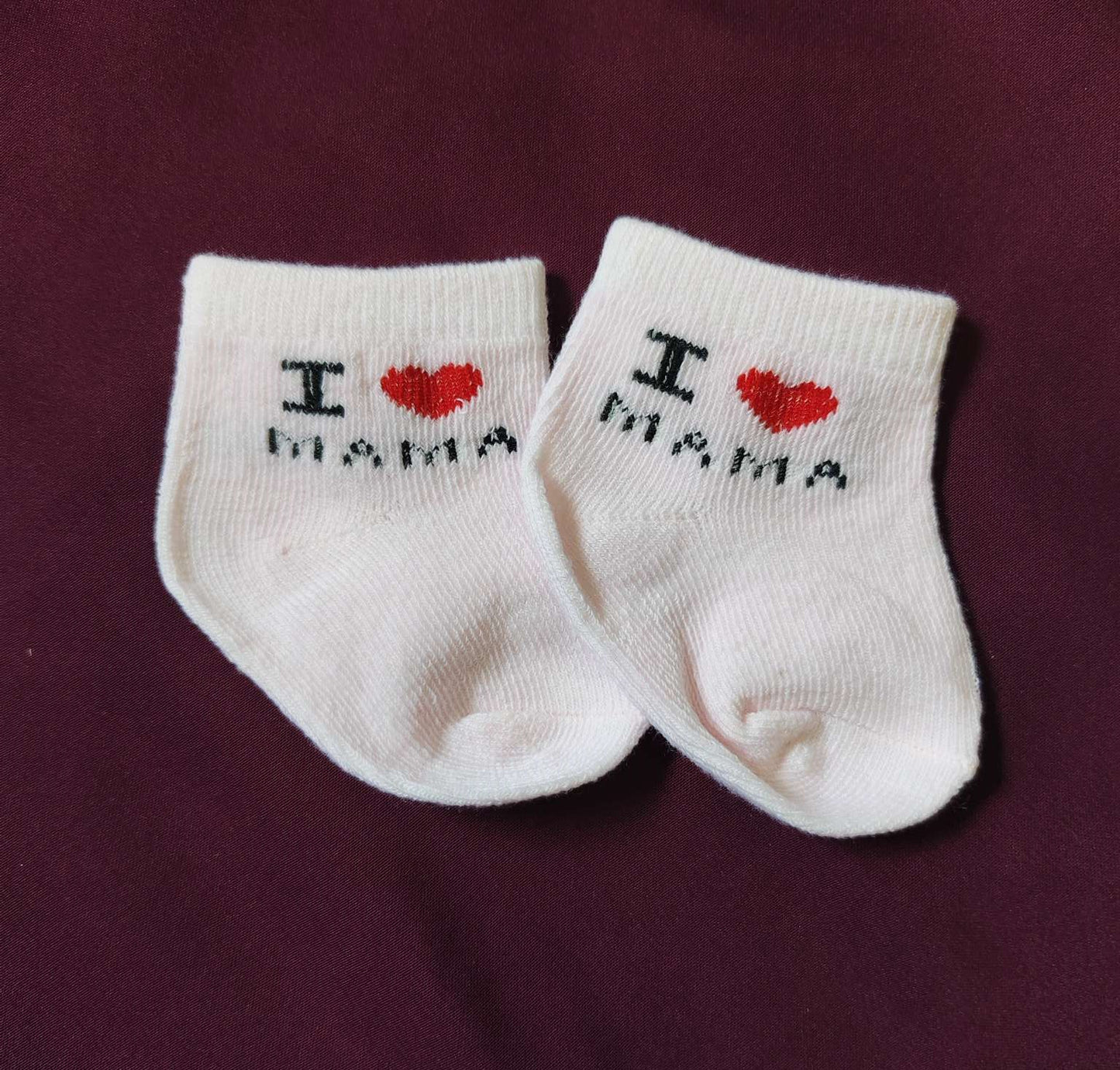 Pack of 3 Baby Socks – I ❤️ Mama Baba Print (0–6 Months)