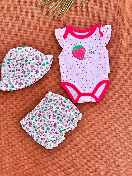 Summer Imported Baby Cotton Sets – girls with hat pink