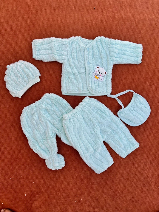 Winter Complete Newborn Baby 5-Piece fur Set Ferozi