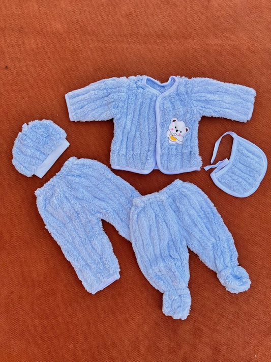 Winter Complete Newborn Baby 5-Piece fur Set Blue