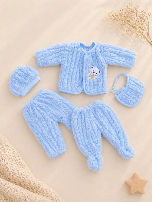 Winter Complete Newborn Baby 5-Piece fur Set Blue