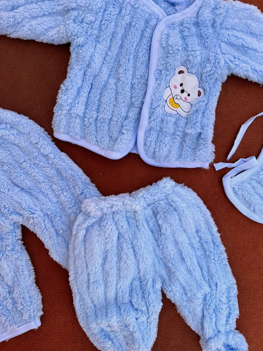 Winter Complete Newborn Baby 5-Piece fur Set Blue