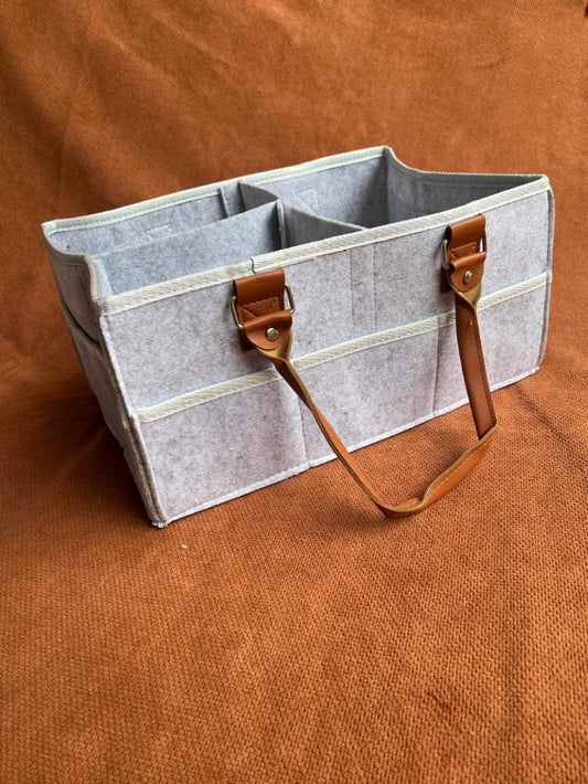 Baby Diaper Caddy Organizer with Leather Handles & Multiple Compartments