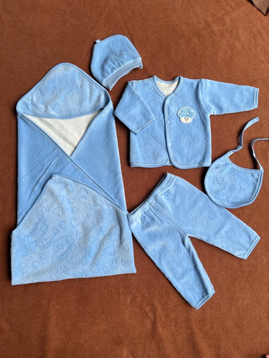 Kids Essentials 5 Piece Winter Velvet Newborn Baby Starter Set