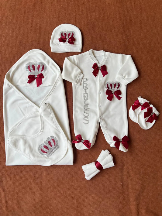 Winter Fleece Turkish-Style Newborn "PRINCESS" Starter Set (Mehroon)