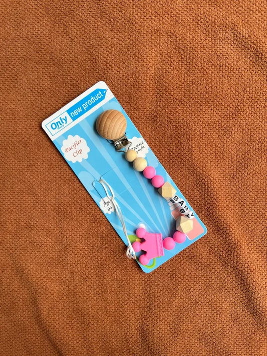 Kids Essentials Baby Pacifier Clip -Wooden & Silicone Soother Holder
