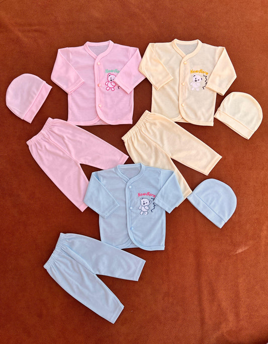 Pack of 3 Summer Jabla Dress for Newborn Baby – Soft Cotton Set