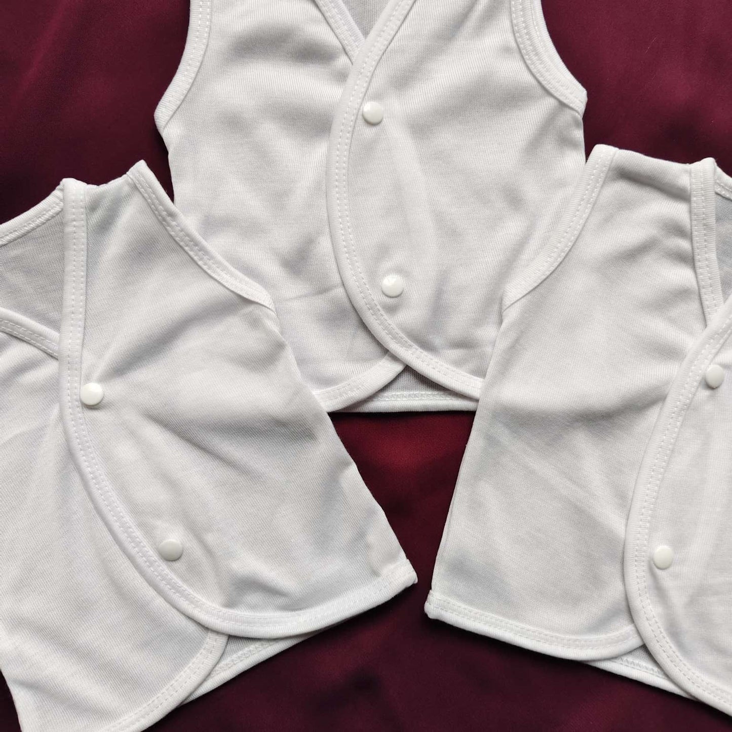 Pack of 3 Sleeveless Baby Vests – White – Cotton Innerwear