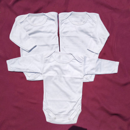 Pack of 3 Soft Cotton Baby Bodysuits – White (Small, Medium, Large)