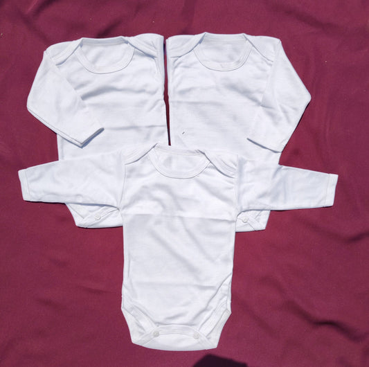 Pack of 3 Soft Cotton Baby Bodysuits – White (Small, Medium, Large)
