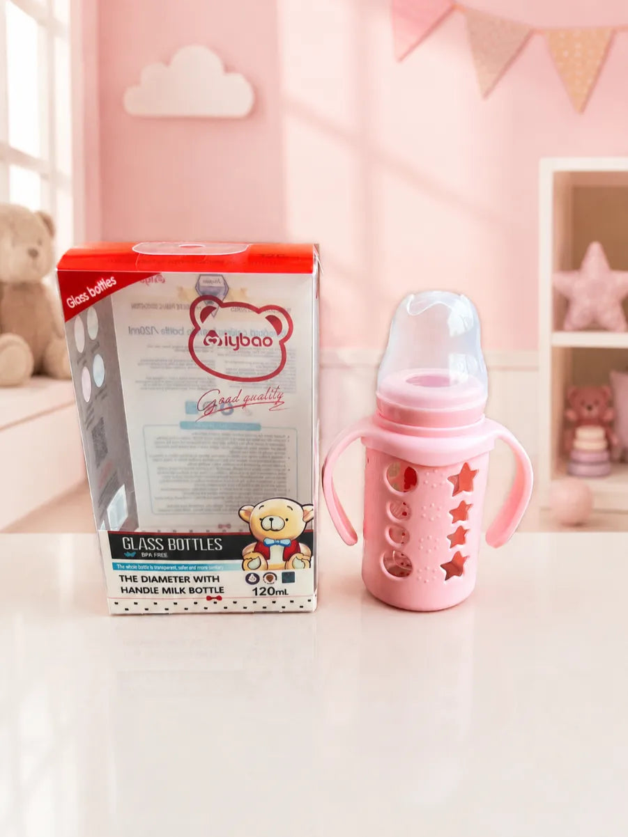 120ml Glass Baby Feeding Bottle with Handles | BPA-Free
