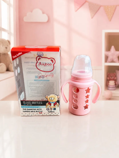 120ml Glass Baby Feeding Bottle with Handles | BPA-Free