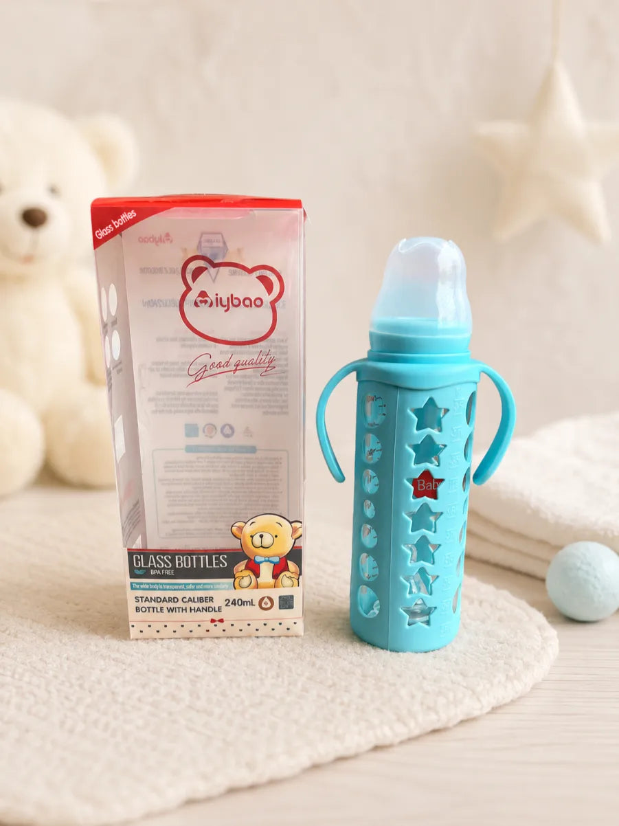 240ml Glass Baby Feeding Bottle with Handles | BPA-Free