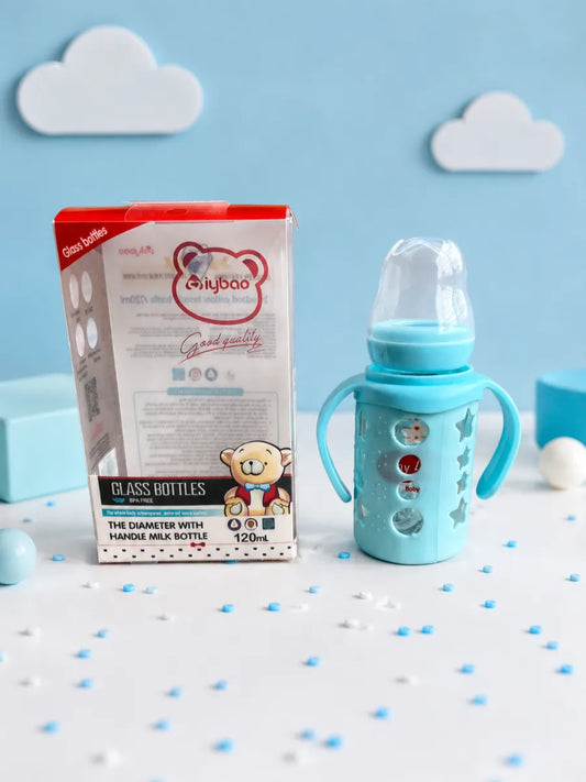 120ml Glass Baby Feeding Bottle with Handles | BPA-Free