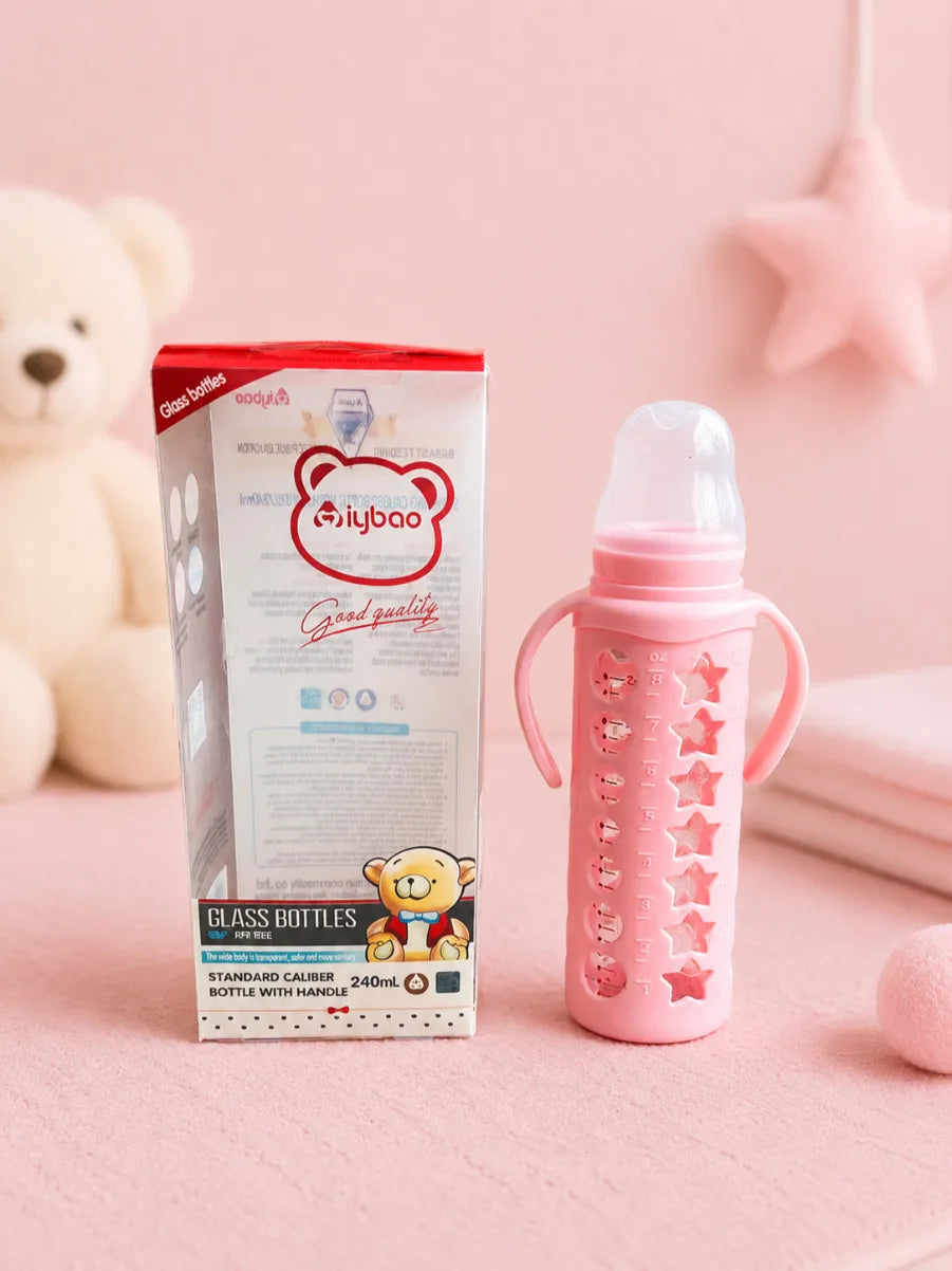 240ml Glass Baby Feeding Bottle with Handles | BPA-Free