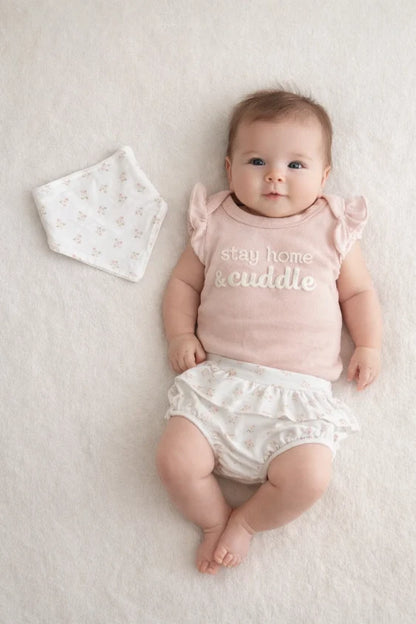 3-Piece Baby Outfit Set – Bodysuit, Shorts & Bib