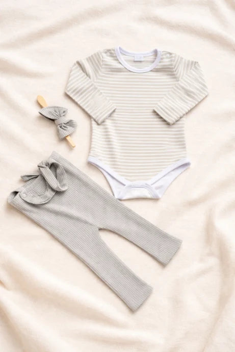 3-Piece Baby Girl Outfit – Stylish Shirt, Trouser & Hairband Set