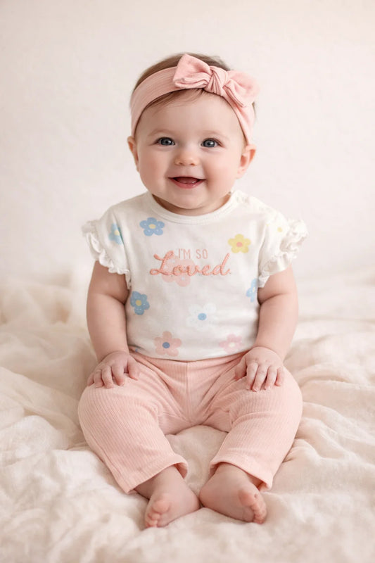 3-Piece Baby Outfit Set – Bodysuit, Trouser & Hair Band