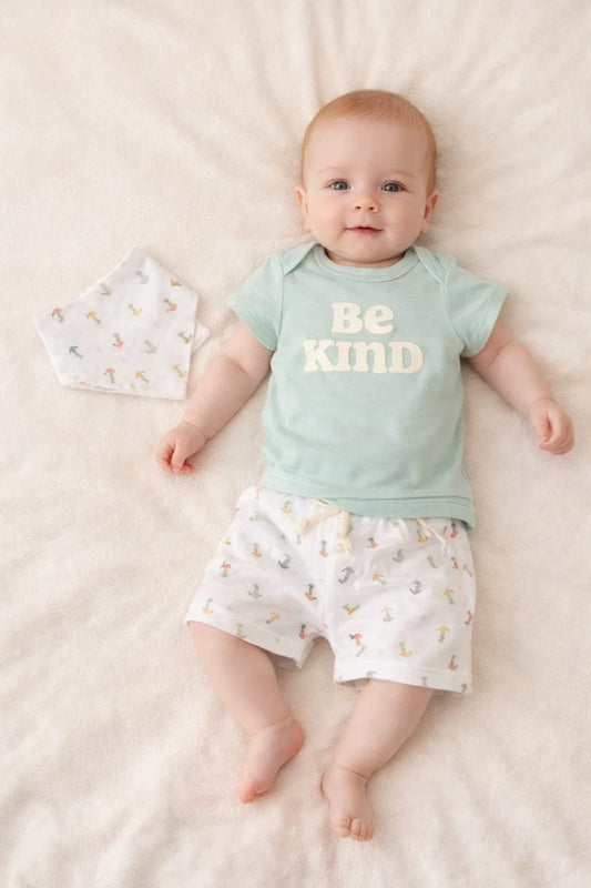 3-Piece Baby Outfit Set – Bodysuit, Shorts & Bib
