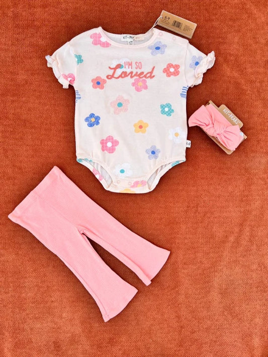 3-Piece Baby Outfit Set – Bodysuit, Trouser & Hair Band