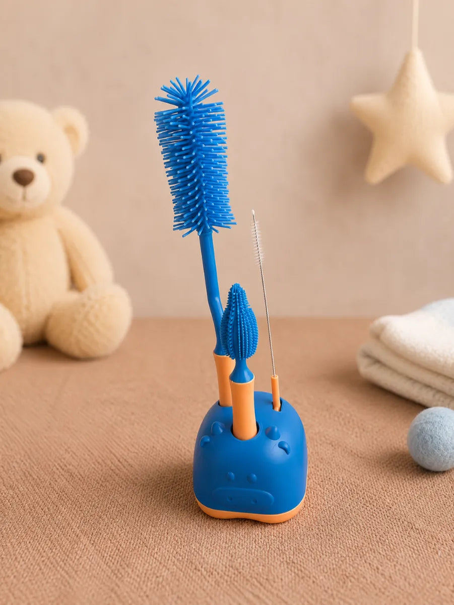 3-in-1 Baby Bottle Cleaning Brush Set with Stand (Blue)