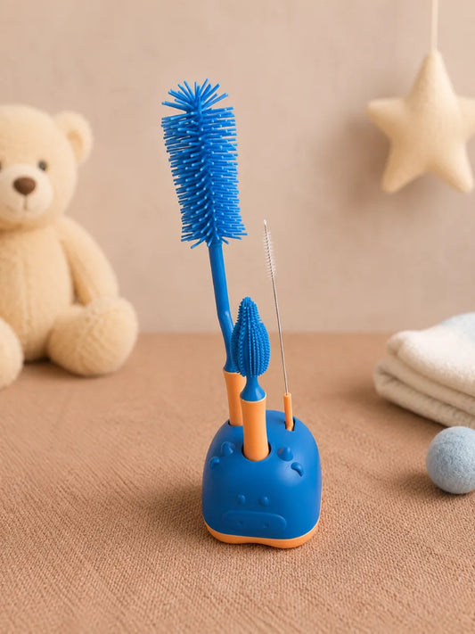 3-in-1 Baby Bottle Cleaning Brush Set with Stand (Blue)